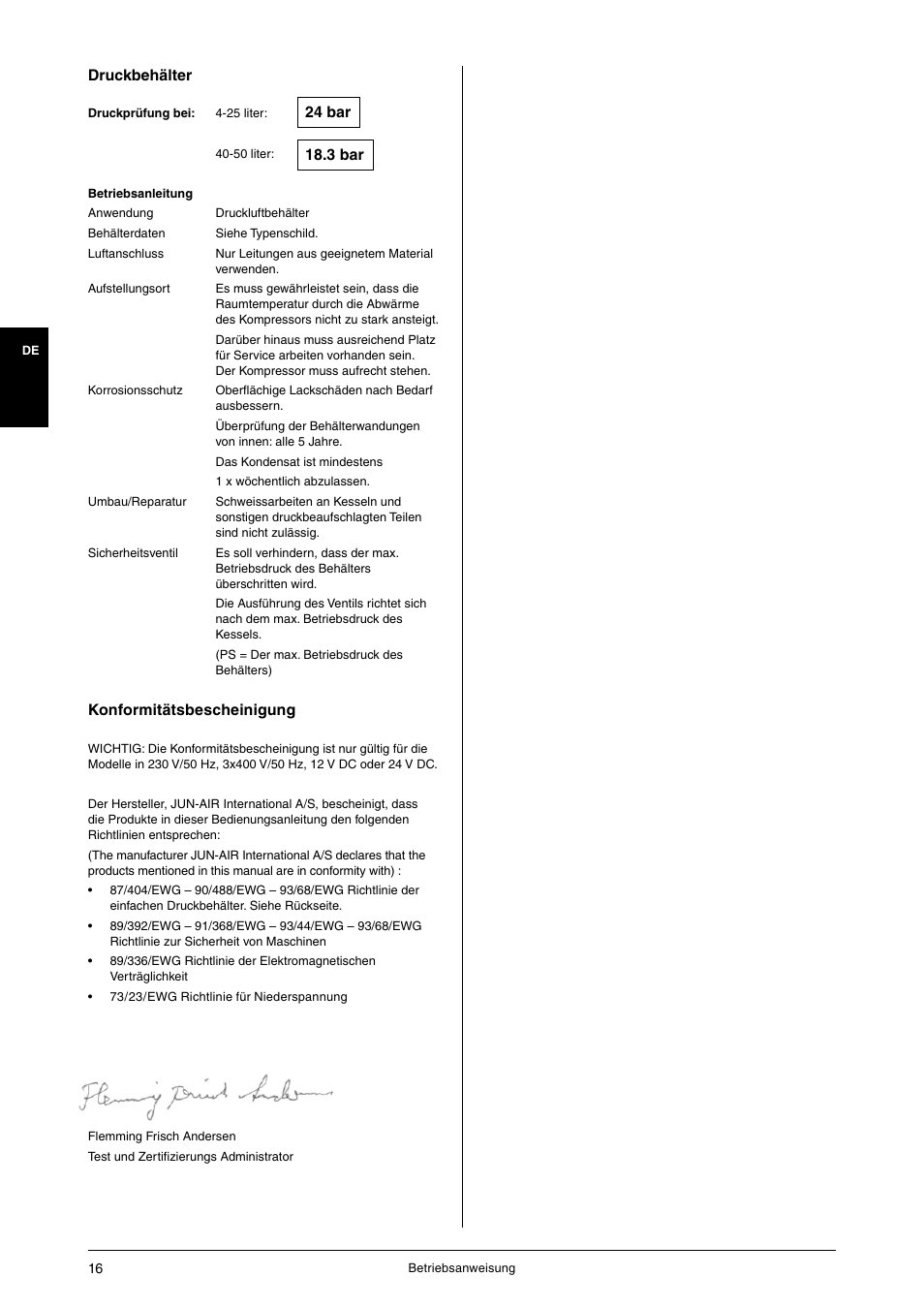 Konformitätsbescheinigung | JUN-AIR OF1202 series [cabinet] User Manual | Page 16 / 44