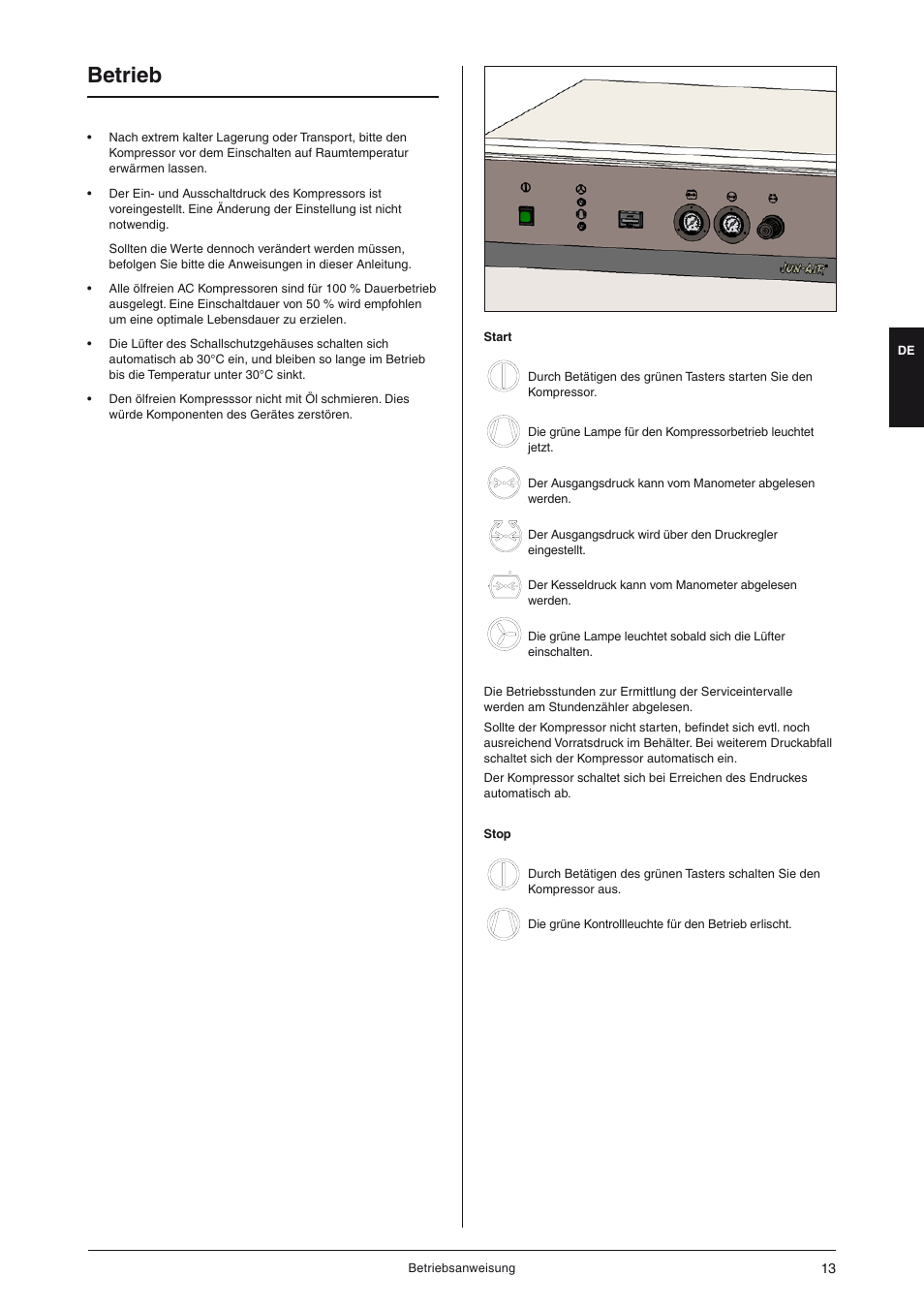 Betrieb | JUN-AIR OF300 series [cabinet] User Manual | Page 13 / 48