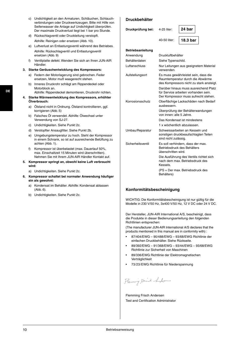 Druckbehälter, Konformitätsbescheinigung | JUN-AIR 3 series User Manual | Page 10 / 52