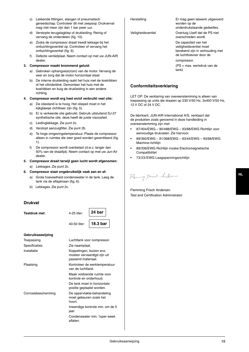 Drukvat, Conformiteitsverklaring | JUN-AIR 3 series User Manual | Page 19 / 52