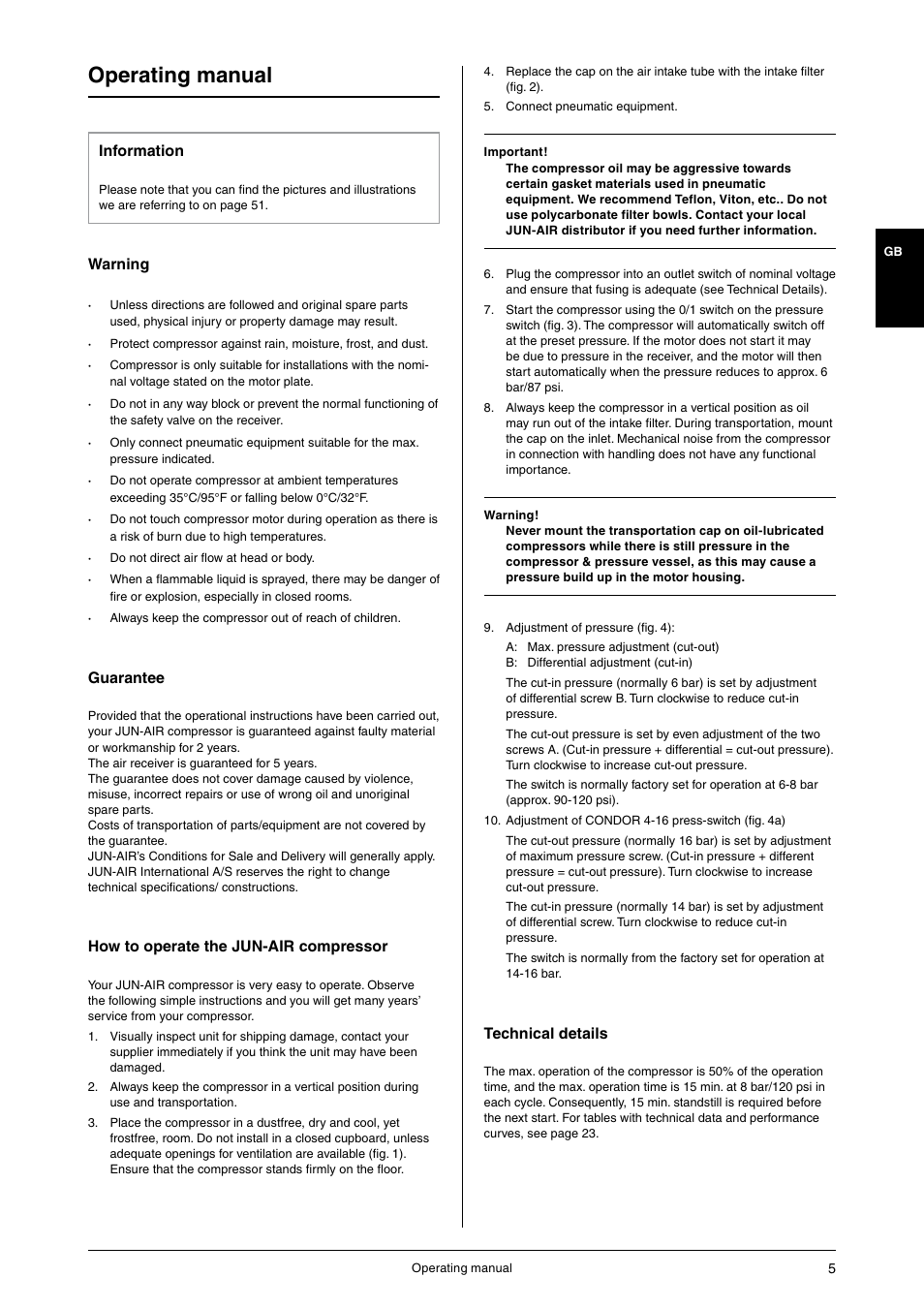 Operating manual | JUN-AIR 3 series User Manual | Page 5 / 52