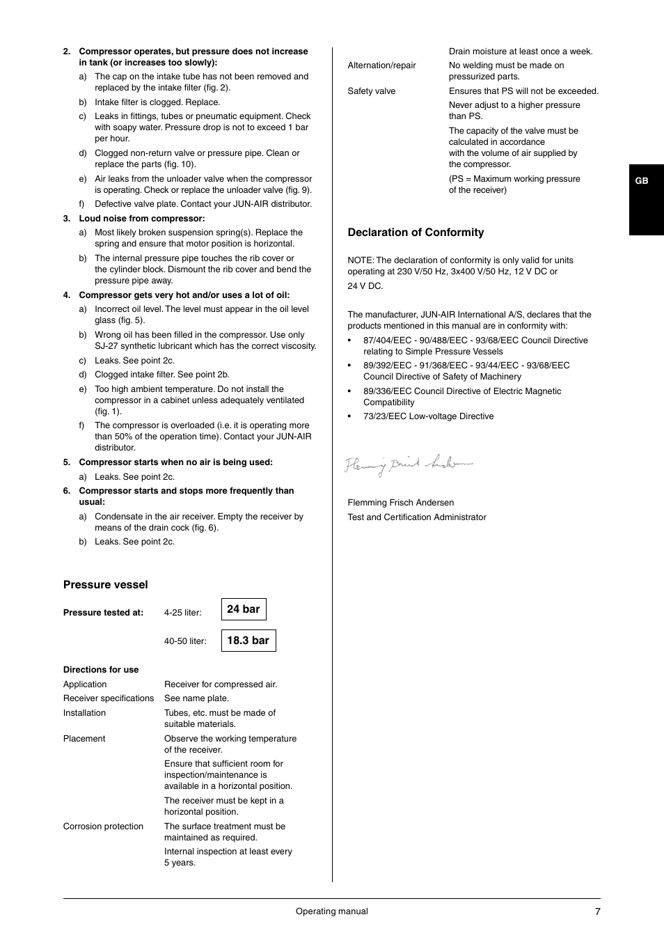 Pressure vessel, Declaration of conformity | JUN-AIR 3 series User Manual | Page 7 / 52