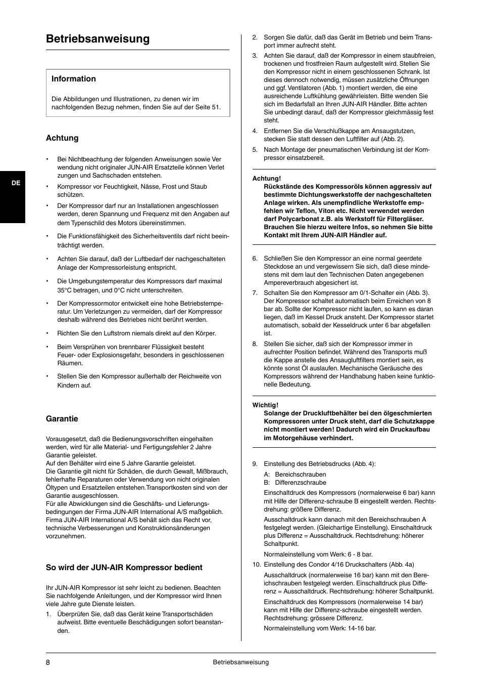 Betriebsanweisung | JUN-AIR 3 series User Manual | Page 8 / 52