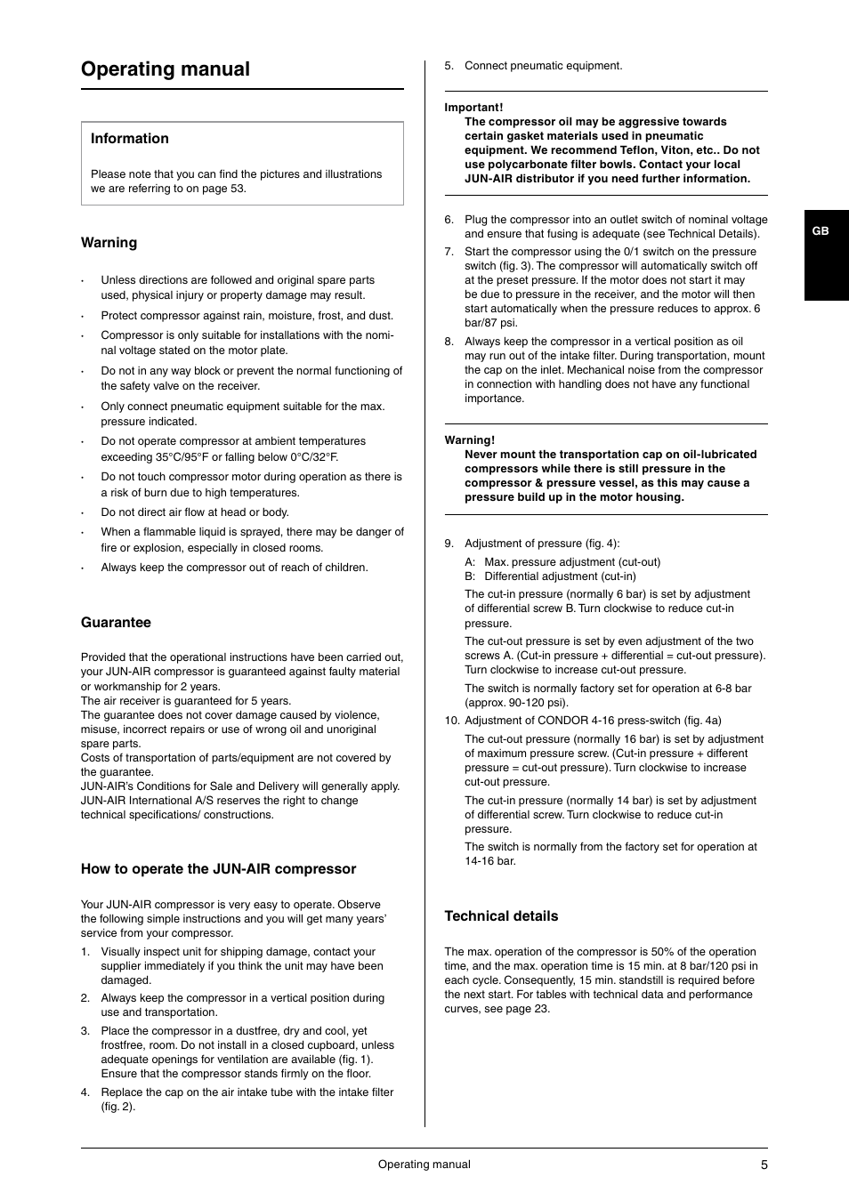 Operating manual | JUN-AIR 3 series User Manual | Page 5 / 56