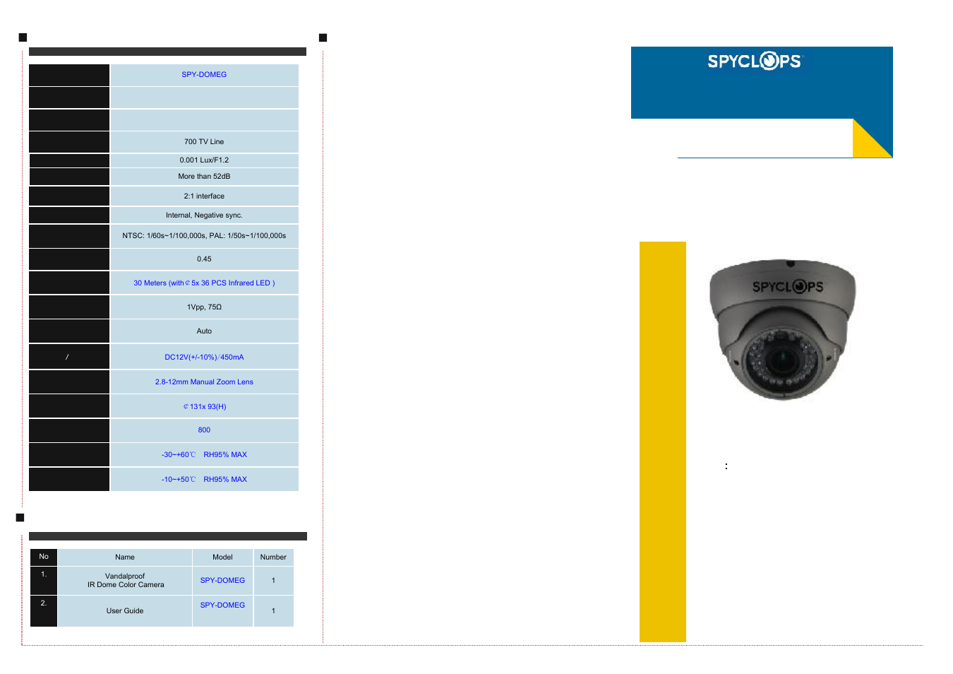 Spyclops SPY-DOME User Manual | 2 pages