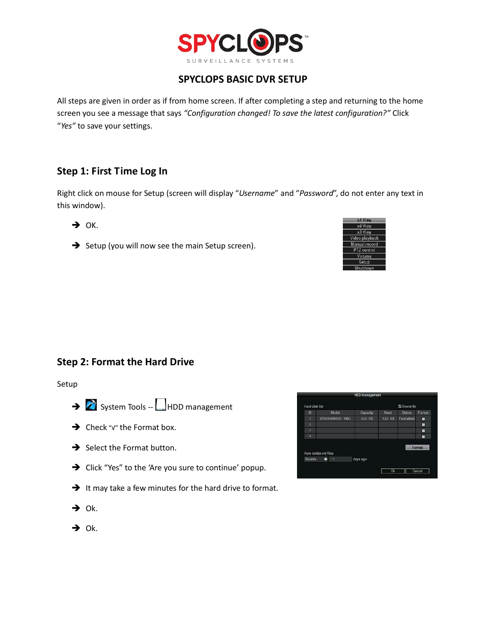 Spyclops SPY-DVR16 Quick Start User Manual | 5 pages