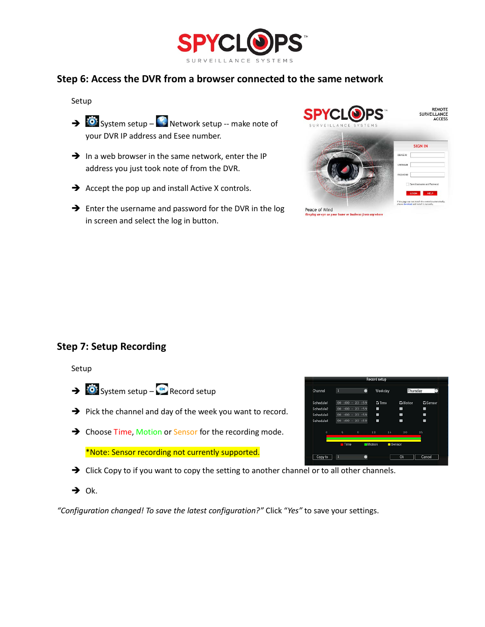 Step 7: setup recording | Spyclops SPY-DVR16 Quick Start User Manual | Page 4 / 5