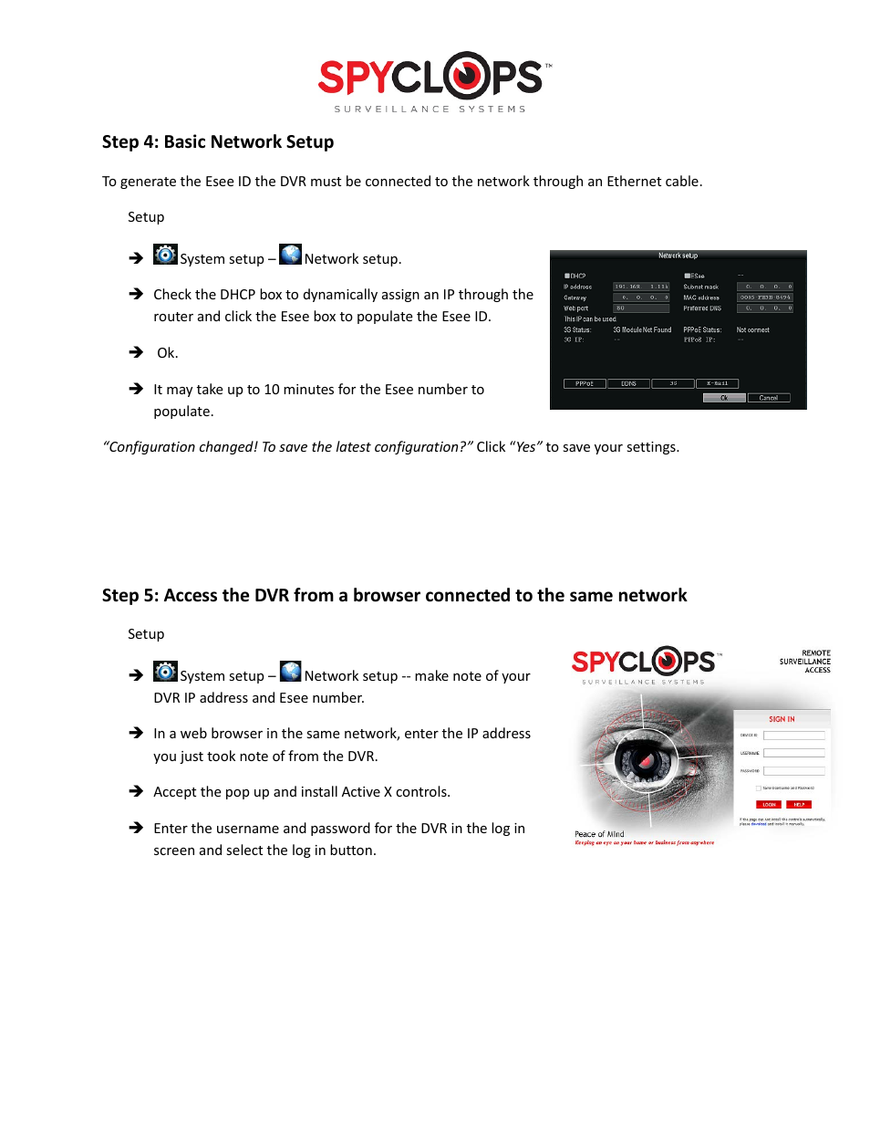 Step 4: basic network setup | Spyclops SPY-DVR4960 Quick Start User Manual | Page 3 / 4