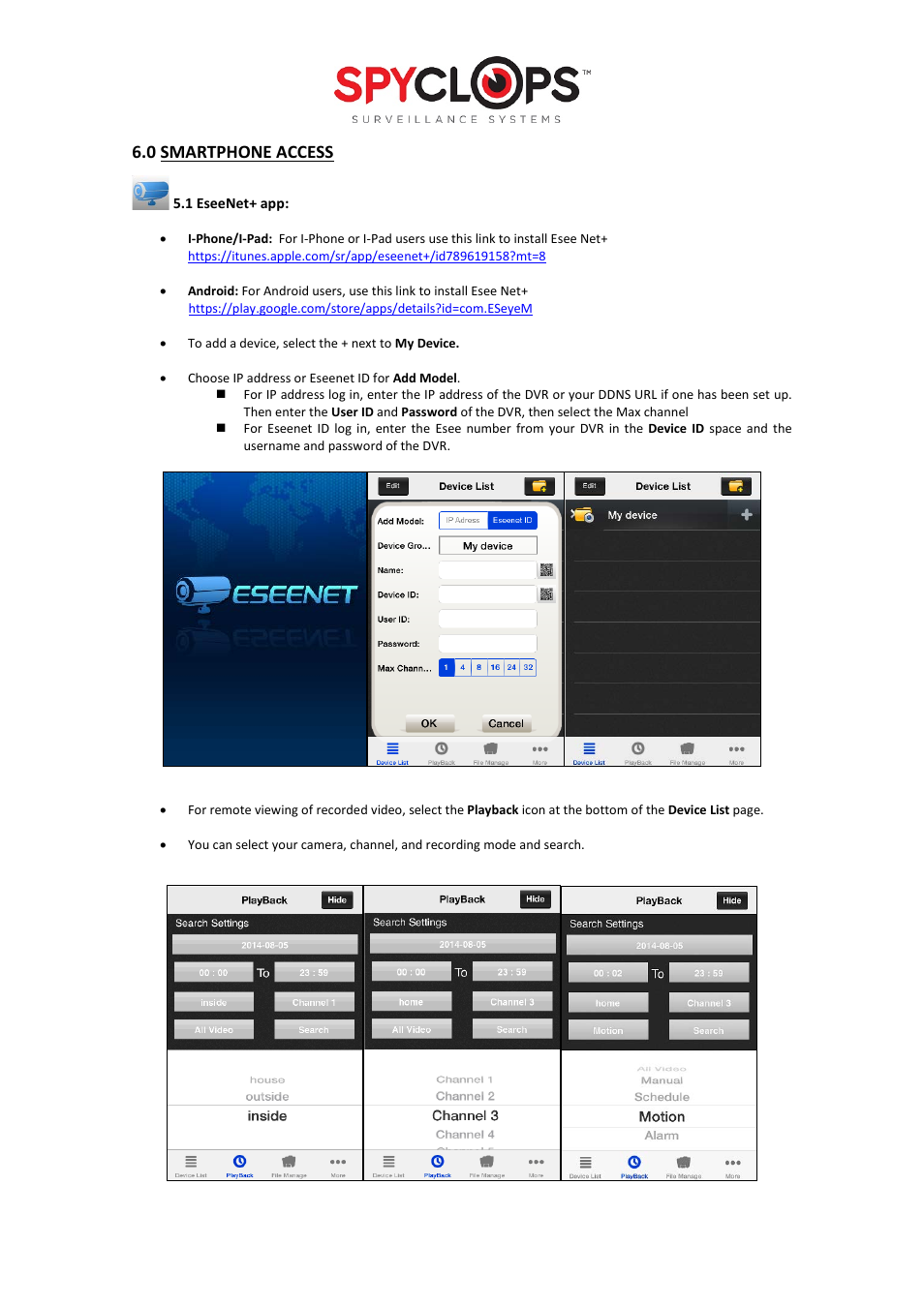 15 6.0 smartphone access | Spyclops SPY-DVR Kit (ALL KITS) User Manual User Manual | Page 15 / 16