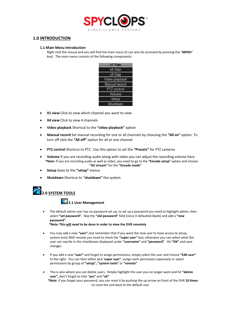 4 1.0 introduction | Spyclops SPY-DVR Kit (ALL KITS) User Manual User Manual | Page 4 / 16