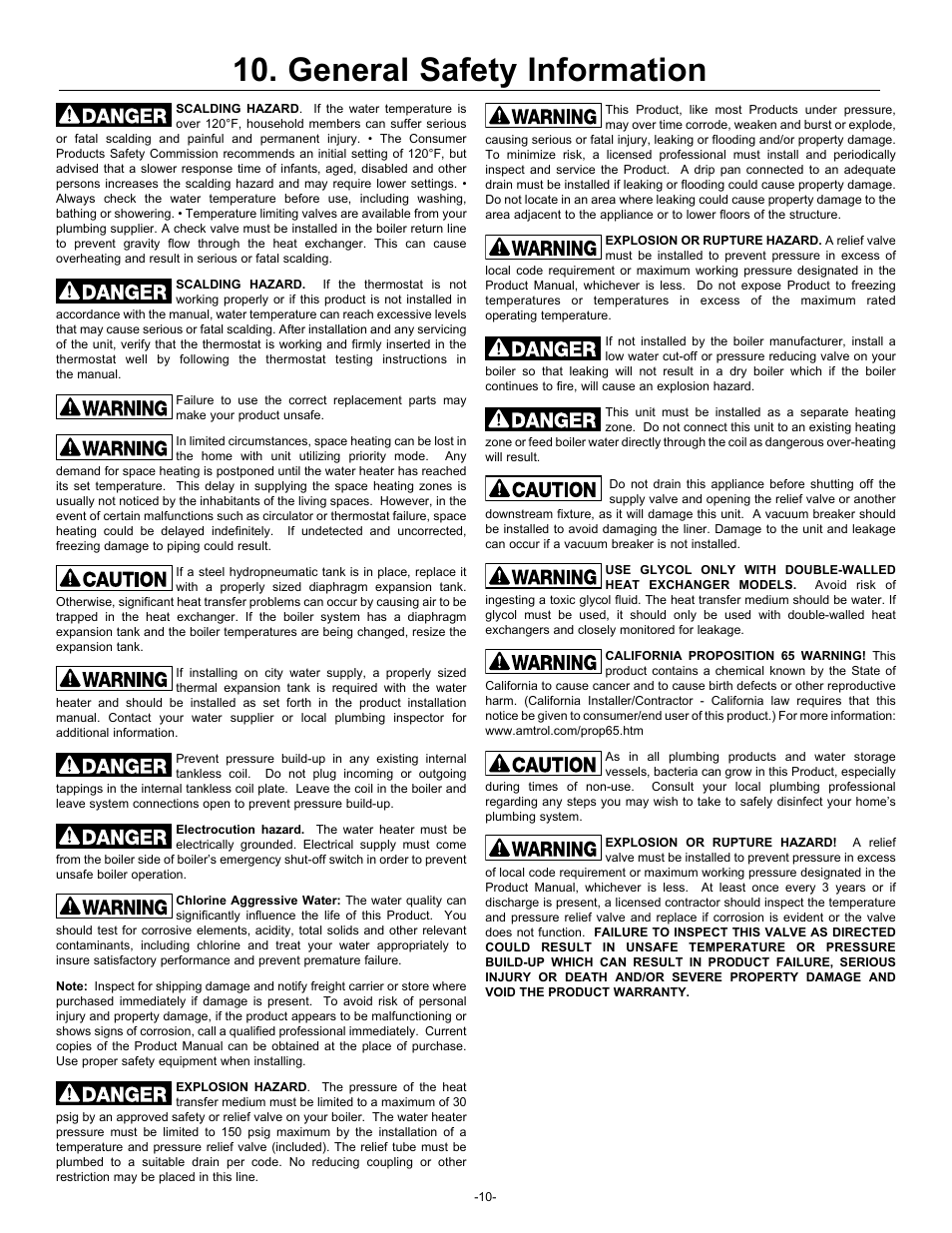 General safety information | Amtrol HYDROMAX HM-41L User Manual | Page 10 / 12