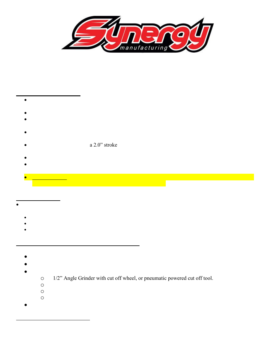 Synergy 5019 - Jeep JK Thru Coil Front Air Bump Kit User Manual | 10 pages