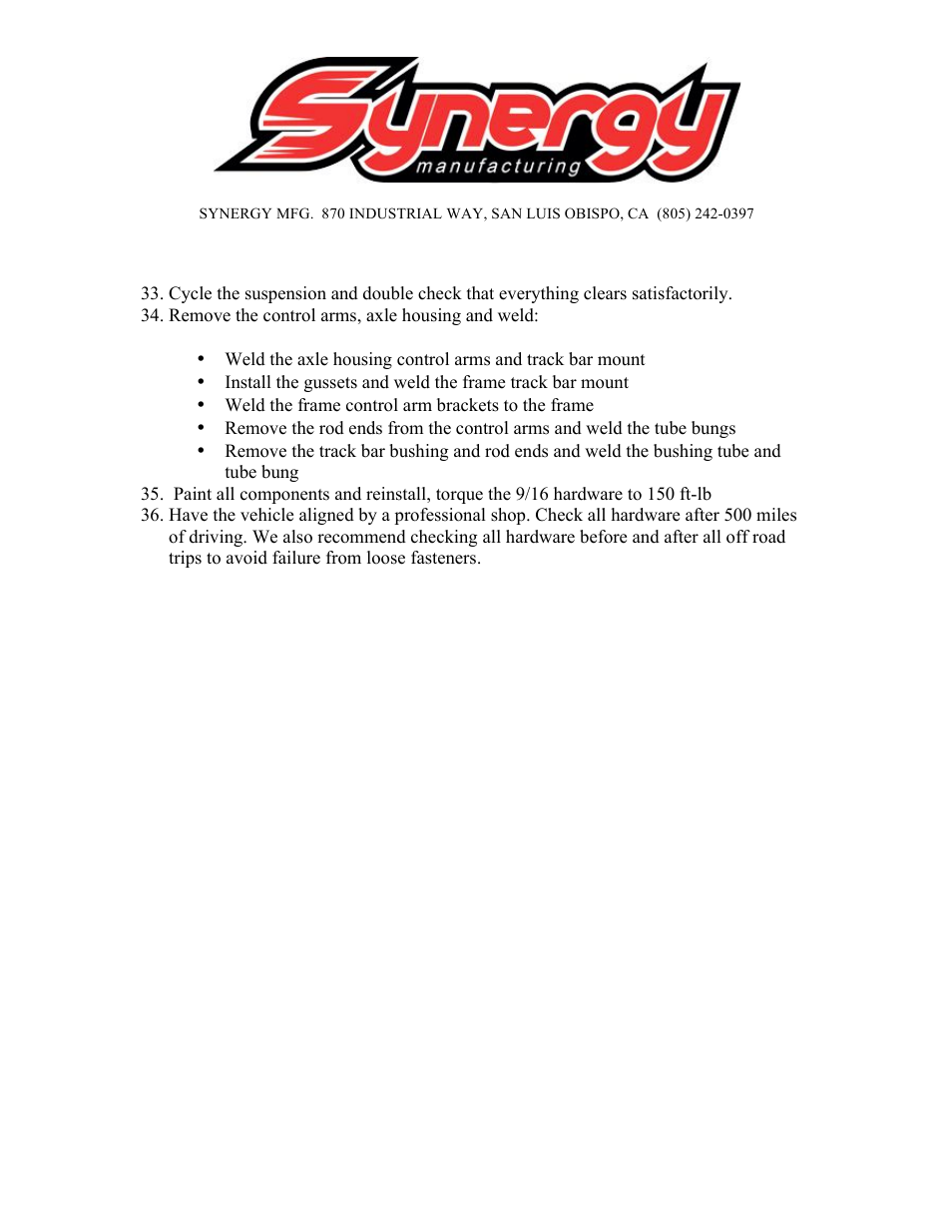 Synergy 5051 - Front 3 Link Kit for Jeep TJ User Manual | Page 16 / 16