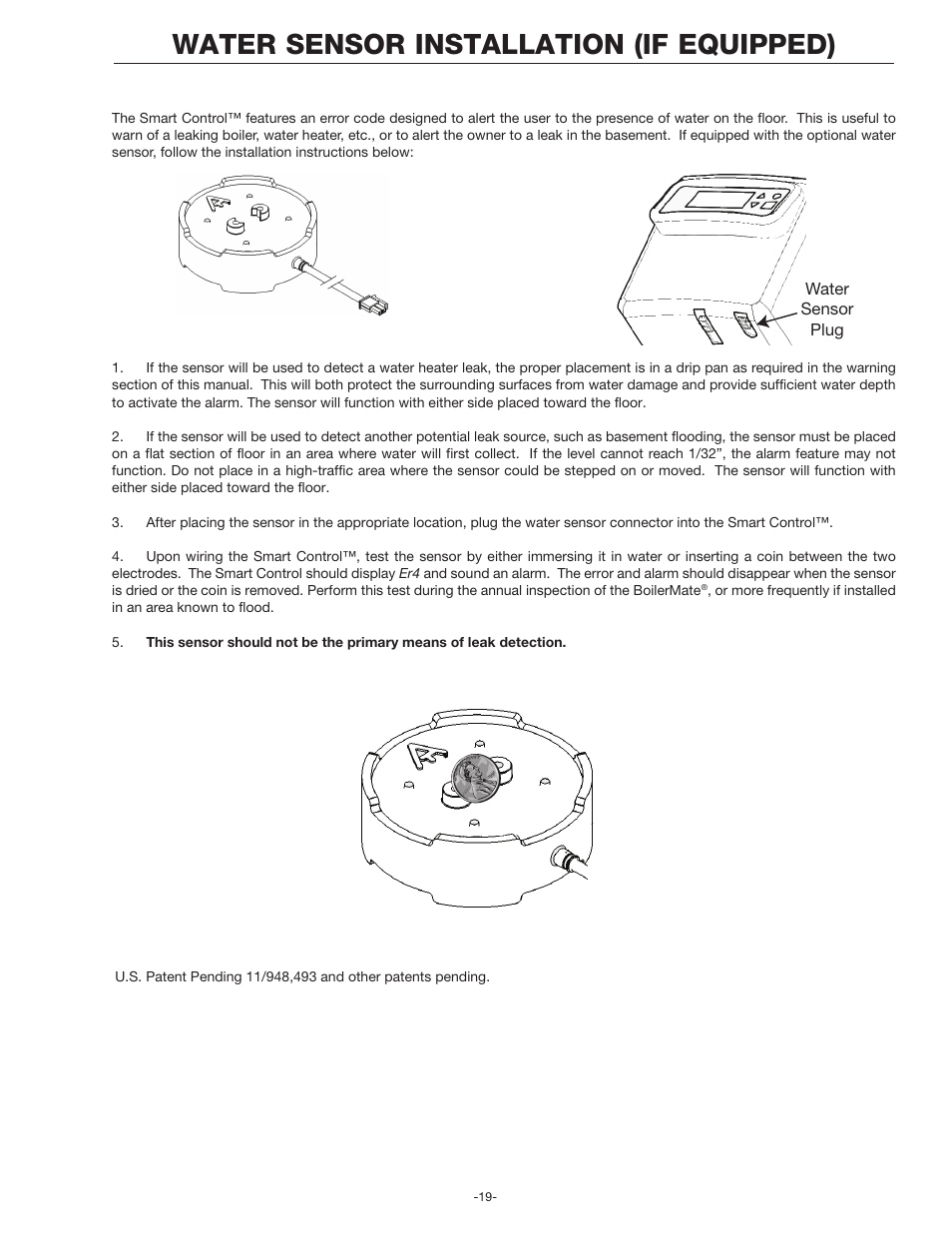 Water sensor installation (if equipped) | Amtrol BoilerMate Top Down User Manual | Page 19 / 32