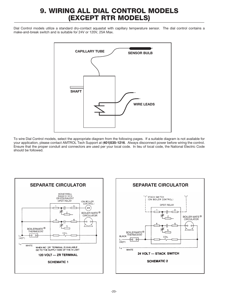 Wiring all dial control models (except rtr models) | Amtrol BoilerMate Top Down User Manual | Page 20 / 32