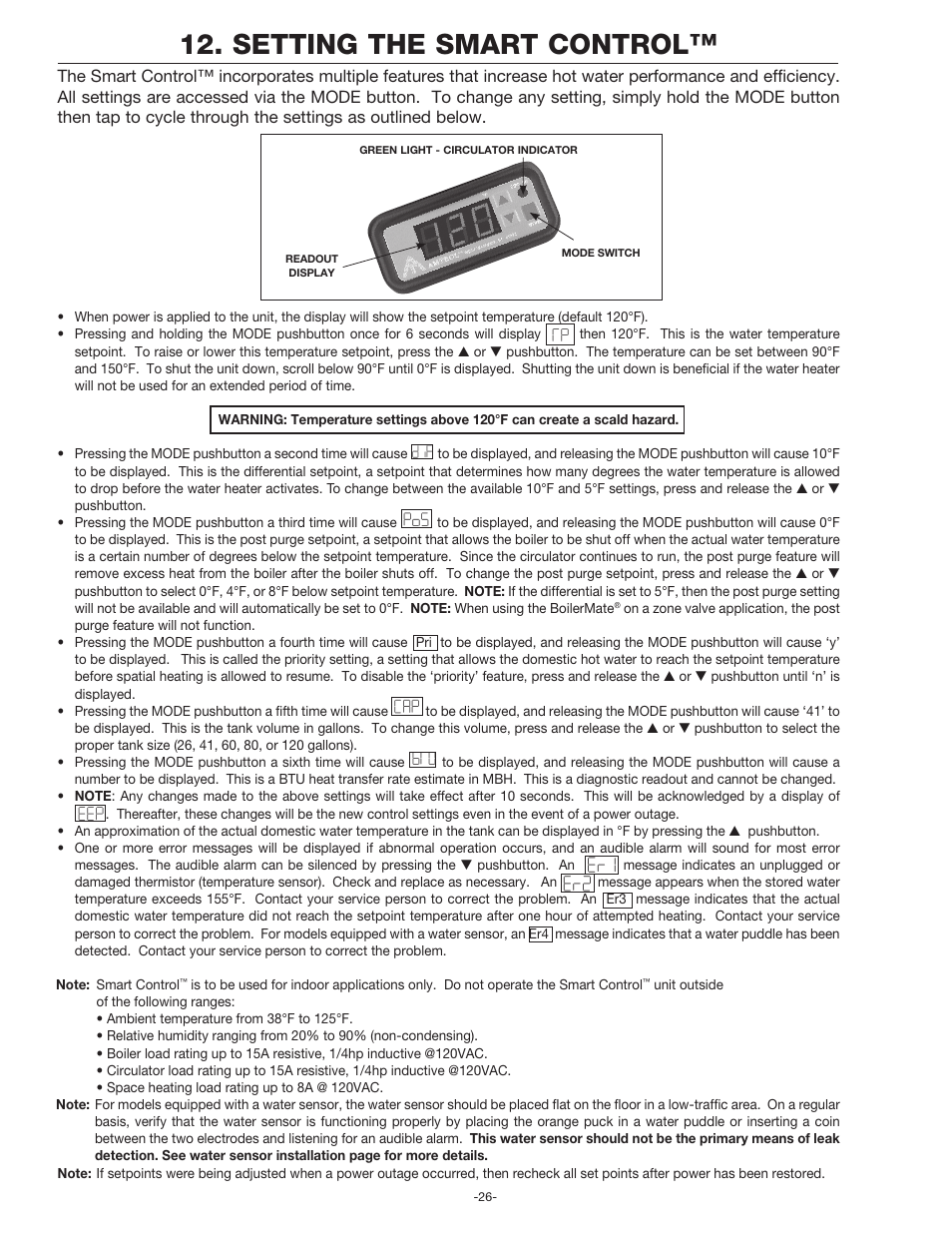 Setting the smart control | Amtrol BoilerMate Top Down User Manual | Page 26 / 32