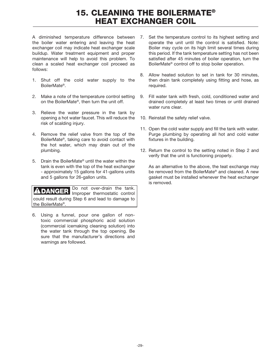 Cleaning the boilermate, Heat exchanger coil | Amtrol BoilerMate Top Down User Manual | Page 29 / 32