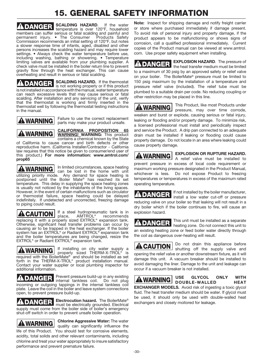 General safety information | Amtrol BoilerMate Top Down User Manual | Page 30 / 32