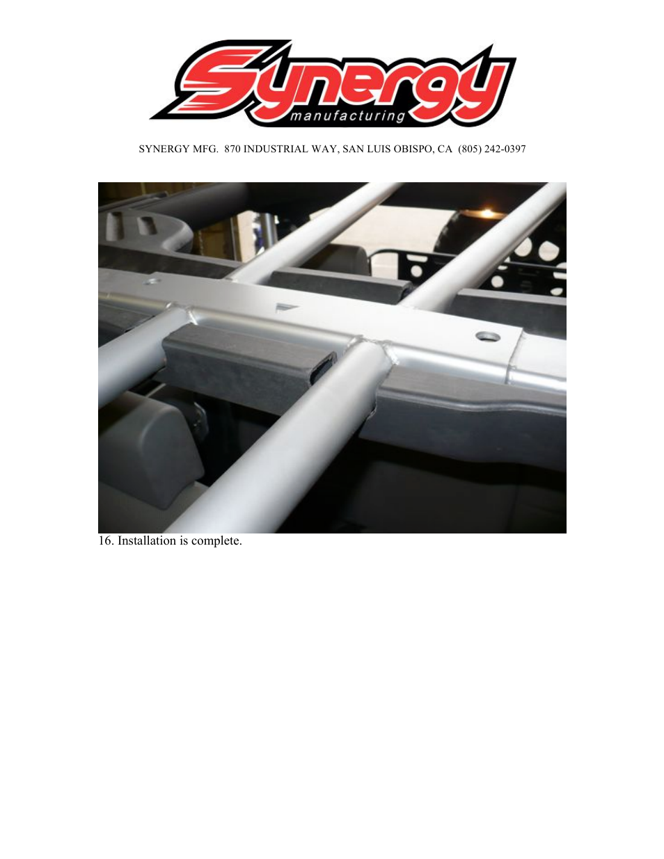 Synergy 5224-A - Jeep JK 4 Door Rear Cage Kit User Manual | Page 11 / 11