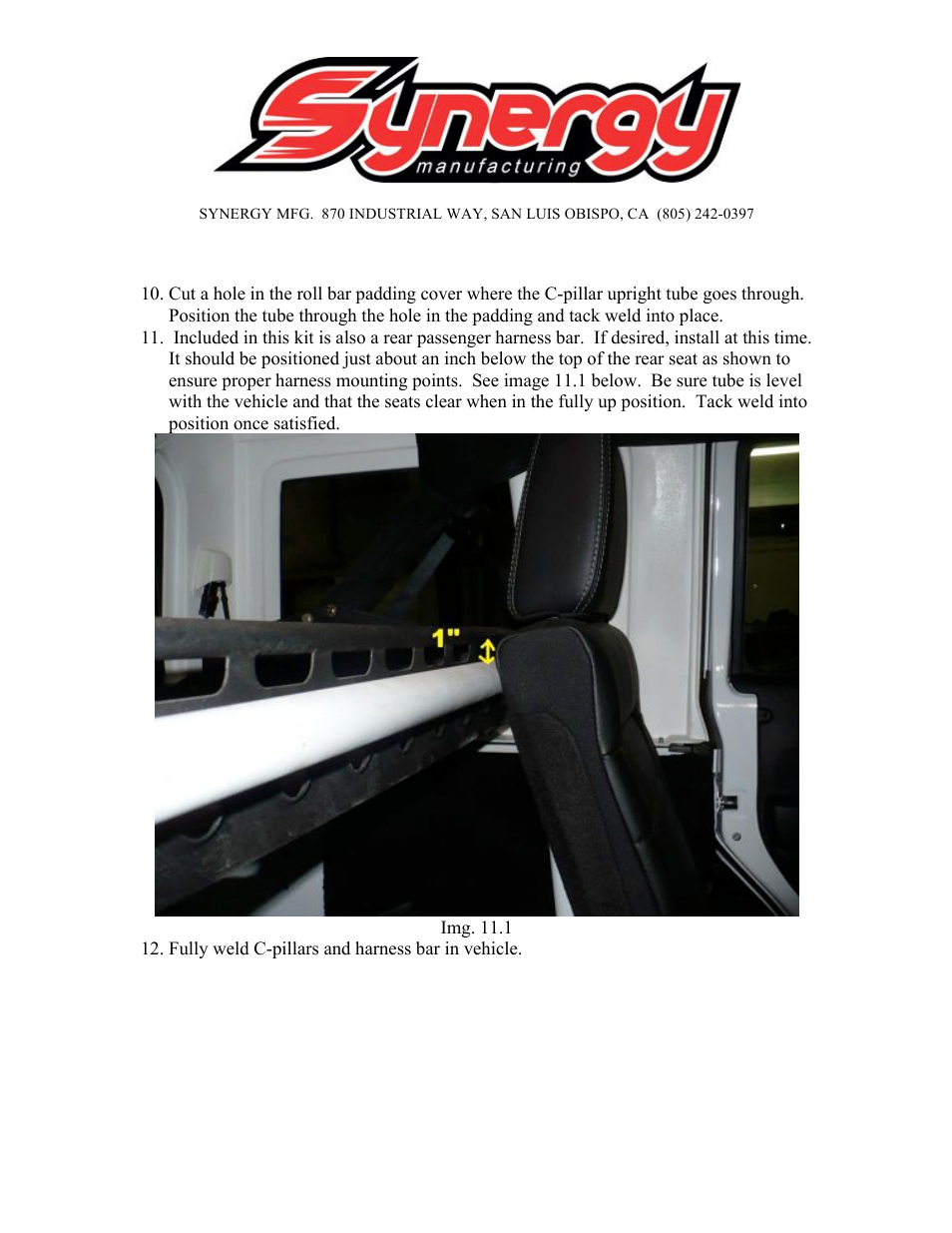 Synergy 5224-A - Jeep JK 4 Door Rear Cage Kit User Manual | Page 8 / 11