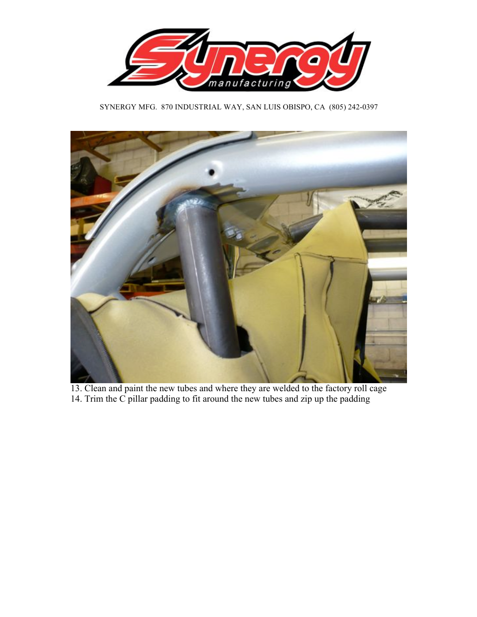 Synergy 5224-A - Jeep JK 4 Door Rear Cage Kit User Manual | Page 9 / 11