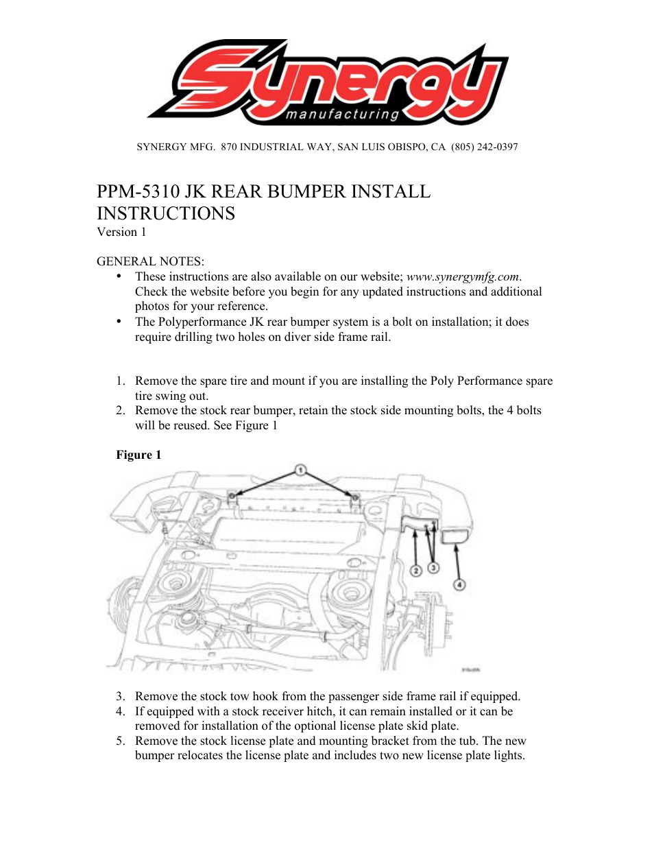 Synergy 5310 - Jeep JK Rear Bumper User Manual | 10 pages