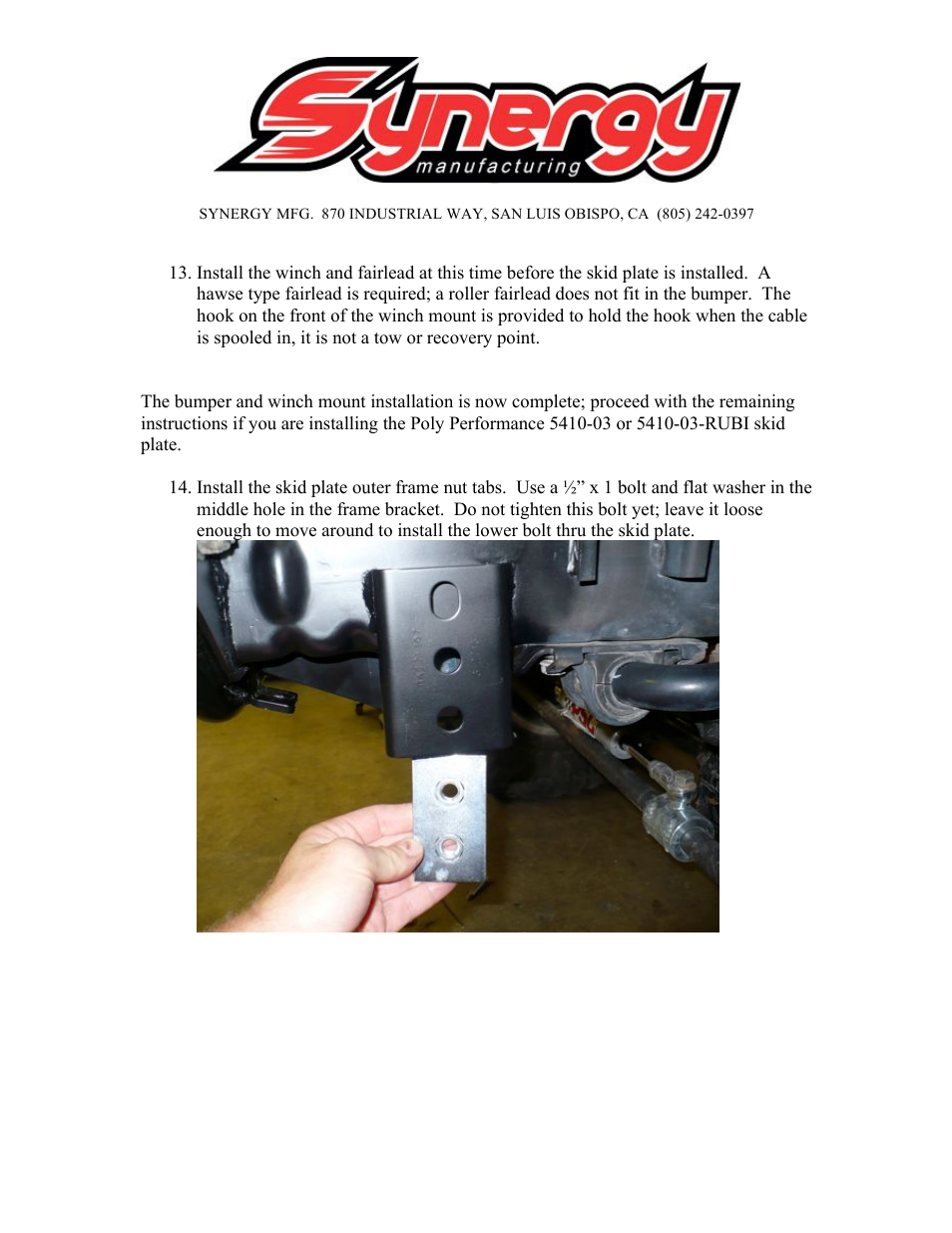 Synergy 5410 - Jeep JK Front Bumper User Manual | Page 10 / 12