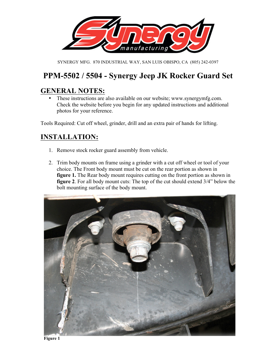 Synergy 5502/4 - Jeep JK 2/4 Dr Rocker Guard Set User Manual | 4 pages