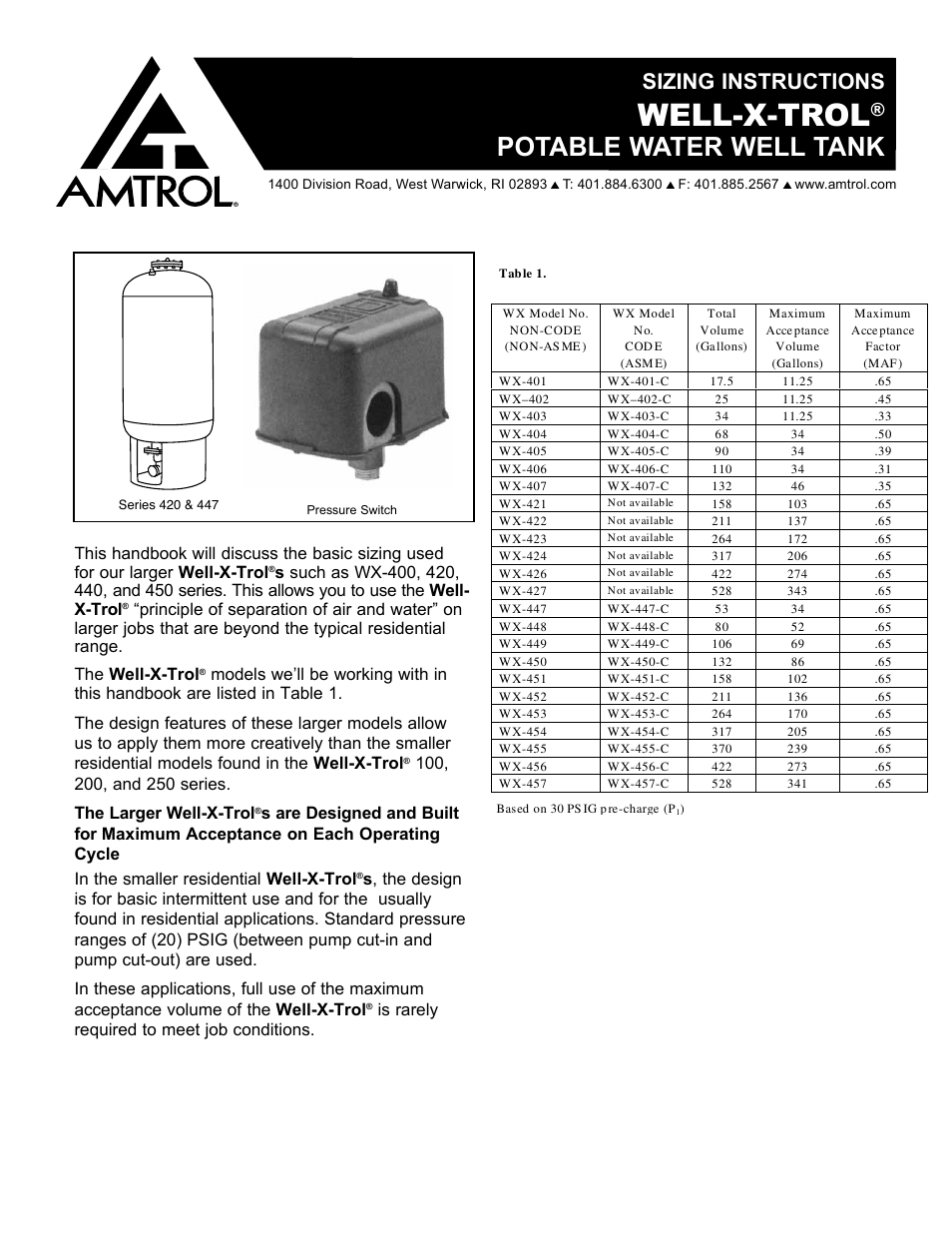 Amtrol WELL-X-TROL WX-401 User Manual | 8 pages