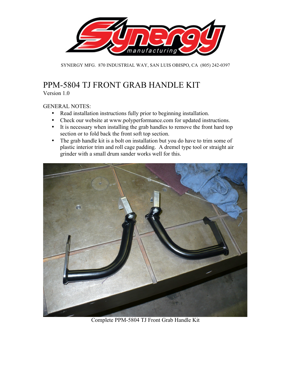 Synergy 5804 - Jeep TJ/LJ Front Grab Handle Set User Manual | 10 pages