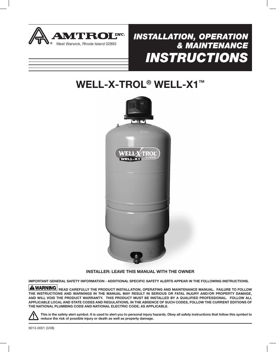 Amtrol WELL-X1 User Manual | 16 pages