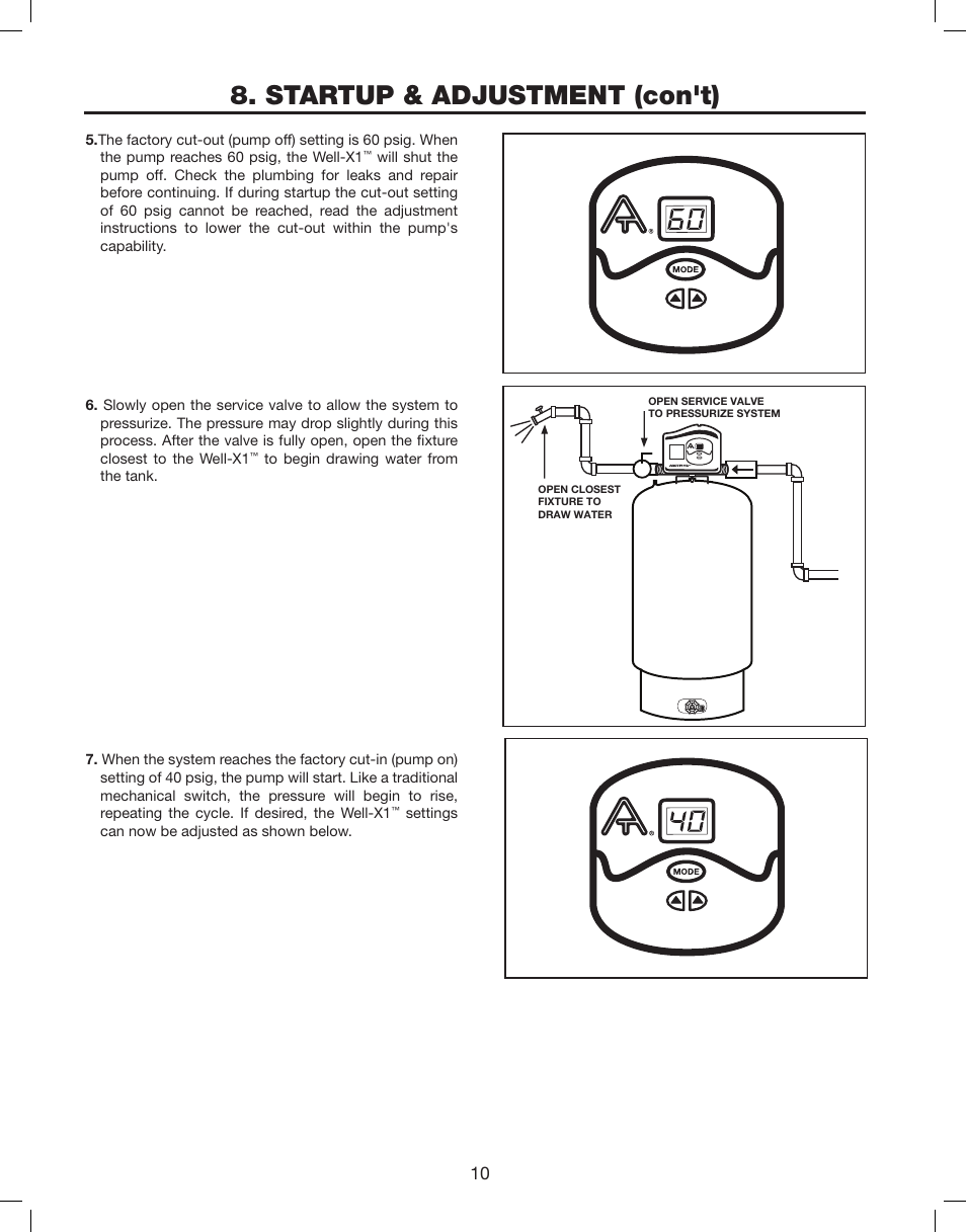 Startup & adjustment (con't) | Amtrol WELL-X1 User Manual | Page 10 / 16