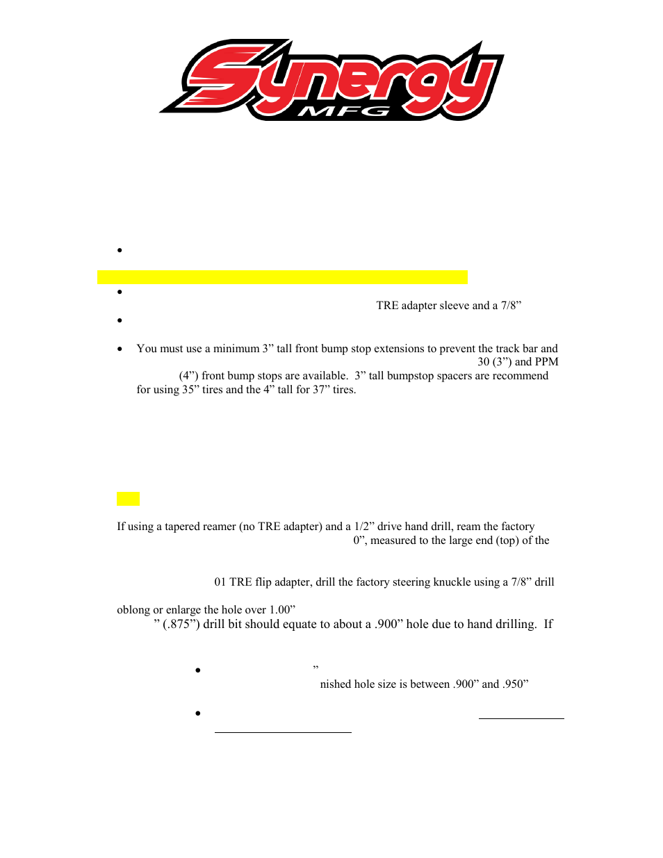 Synergy 8001 - Jeep JK High Steer Drag Link User Manual | 5 pages