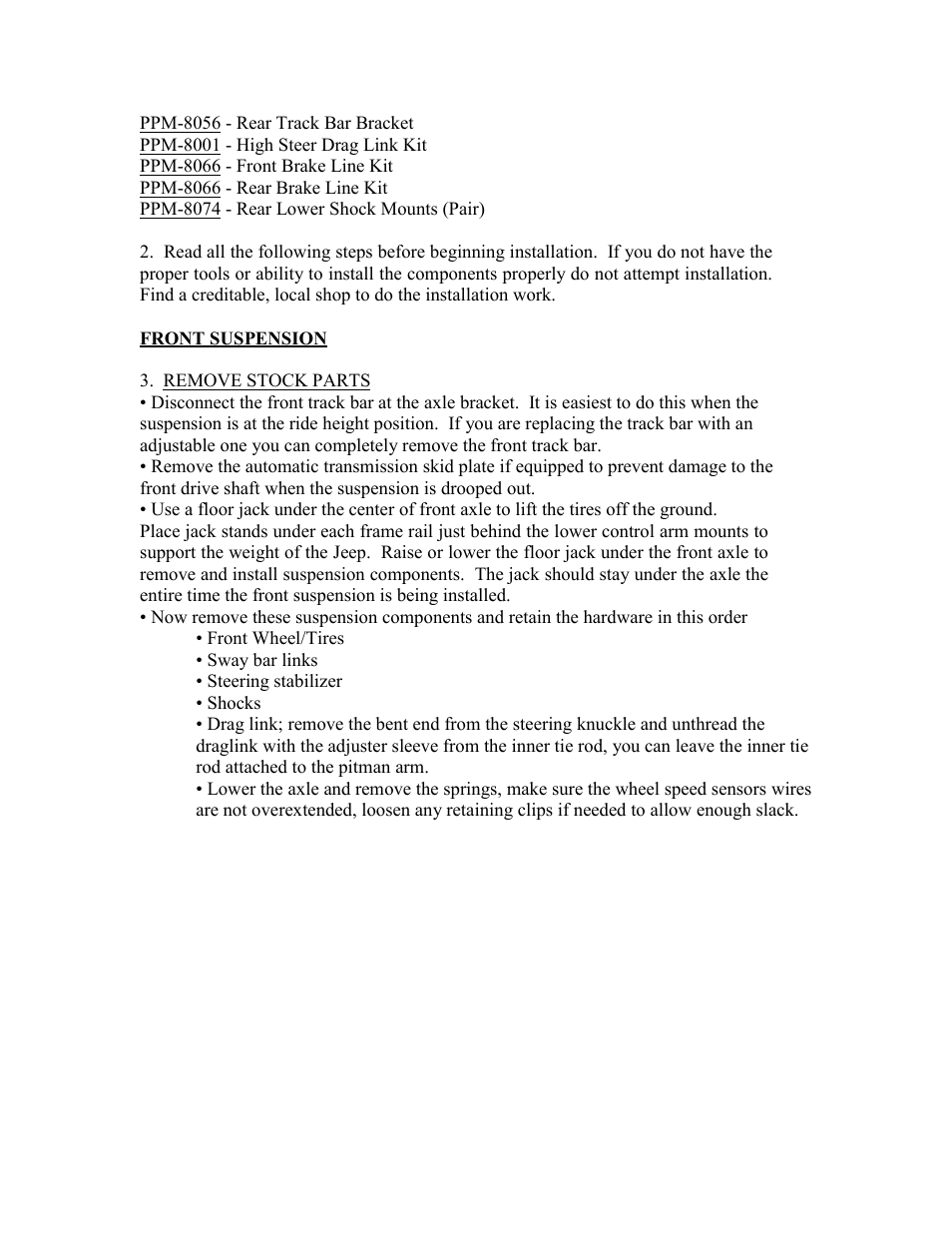 Synergy 8022-X - Jeep JK Synergy Stage 2 Suspension System User Manual | Page 2 / 20