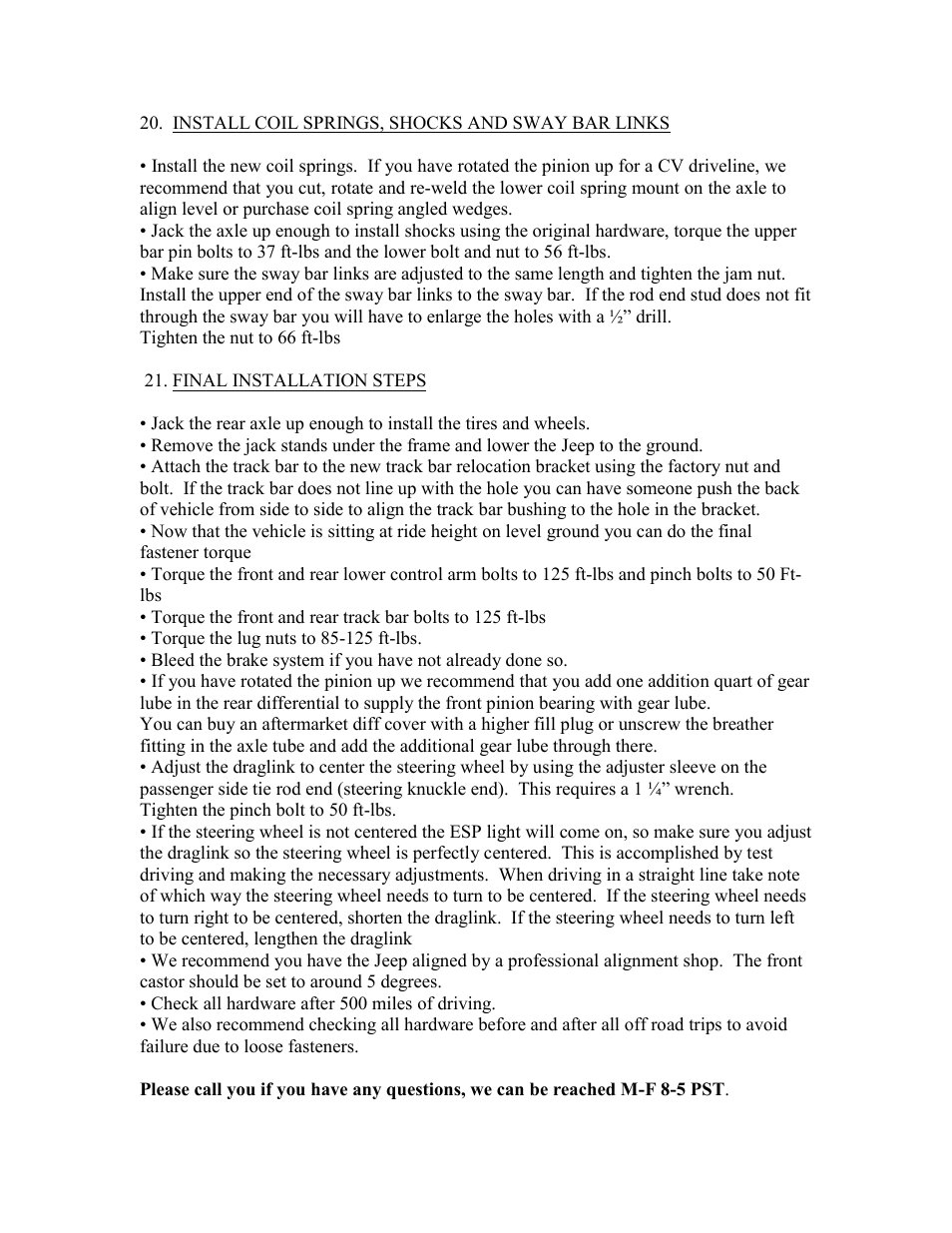 Synergy 8022-X - Jeep JK Synergy Stage 2 Suspension System User Manual | Page 20 / 20