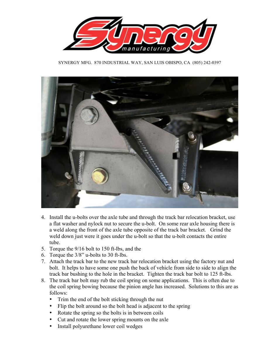 Synergy 8056 - Jeep JK Rear Track Bar Bracket User Manual | Page 5 / 6