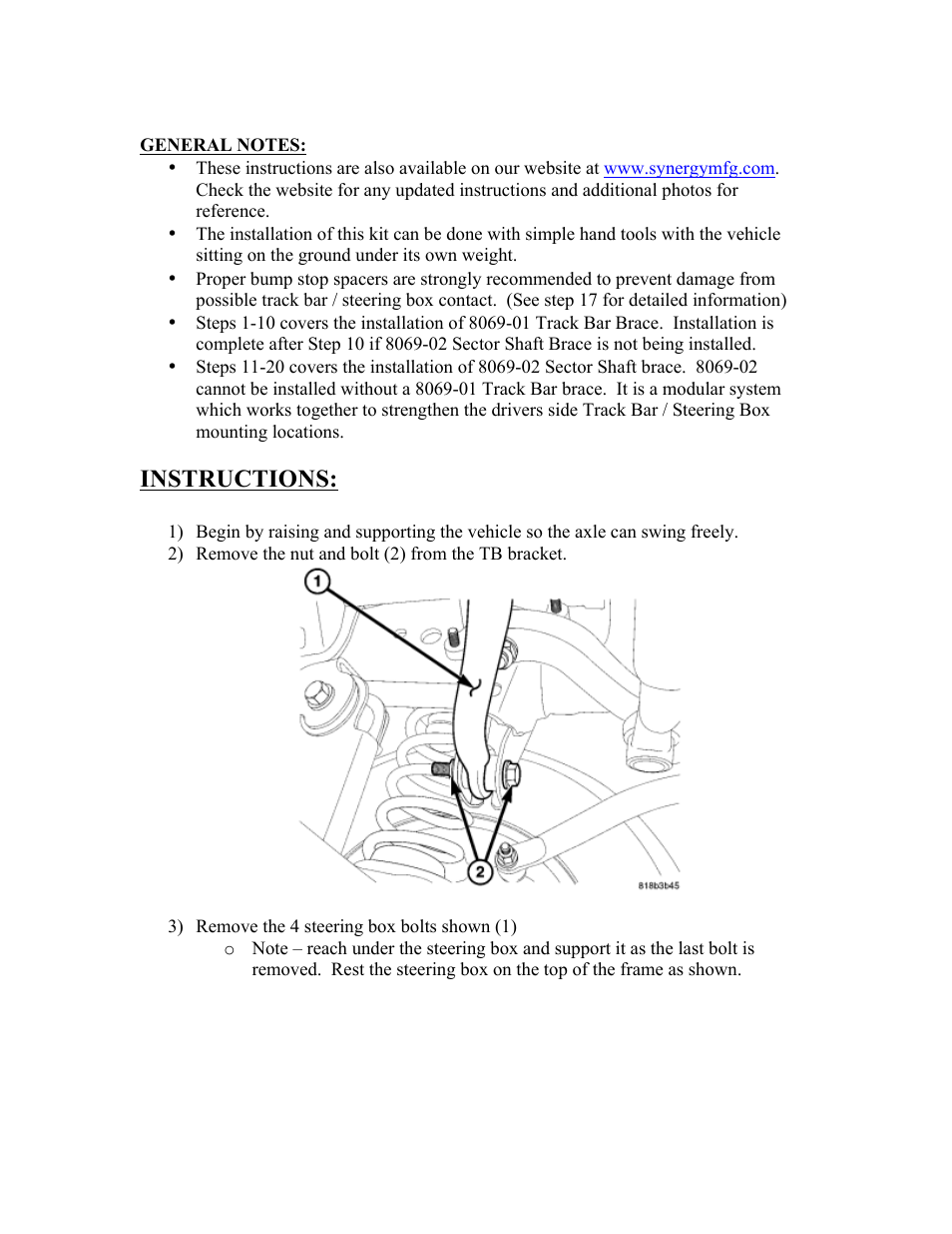 Instructions | Synergy 8069 - Jeep JK Front Track Bar Brace User Manual | Page 2 / 18