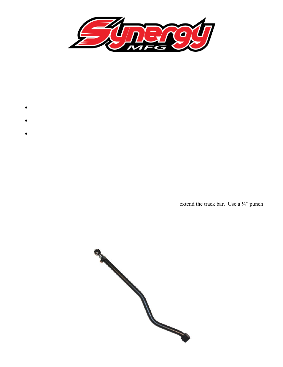 Synergy 8075 - Jeep JK Front Track Bar User Manual | 1 page