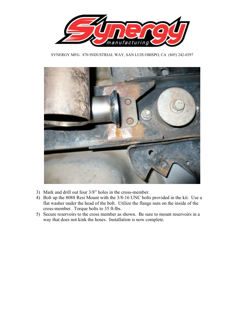 Synergy 8088 - Jeep JK Rear Remote Reservoir Mount User Manual | Page 2 / 3