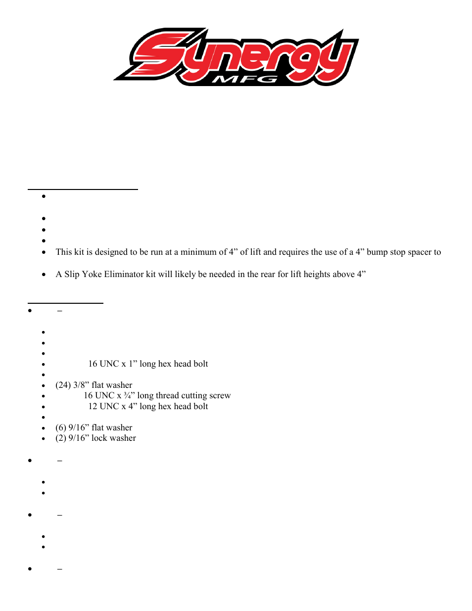 Synergy 8200 - Jeep XJ 4-Link Long Travel System User Manual | 22 pages