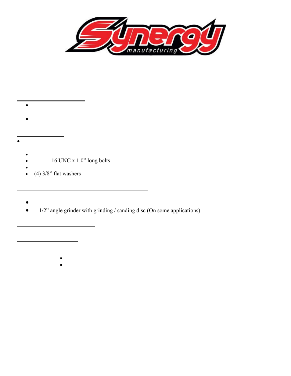 Synergy 8251 - Jeep YJ / XJ / TJ 4.0L Motor Mount Kit User Manual | 6 pages