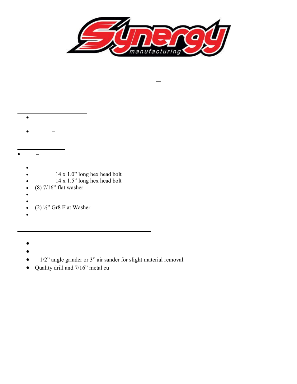 Synergy 8259-02 - Jeep XJ Sway Bar Link Disconnect Kit User Manual | 9 pages