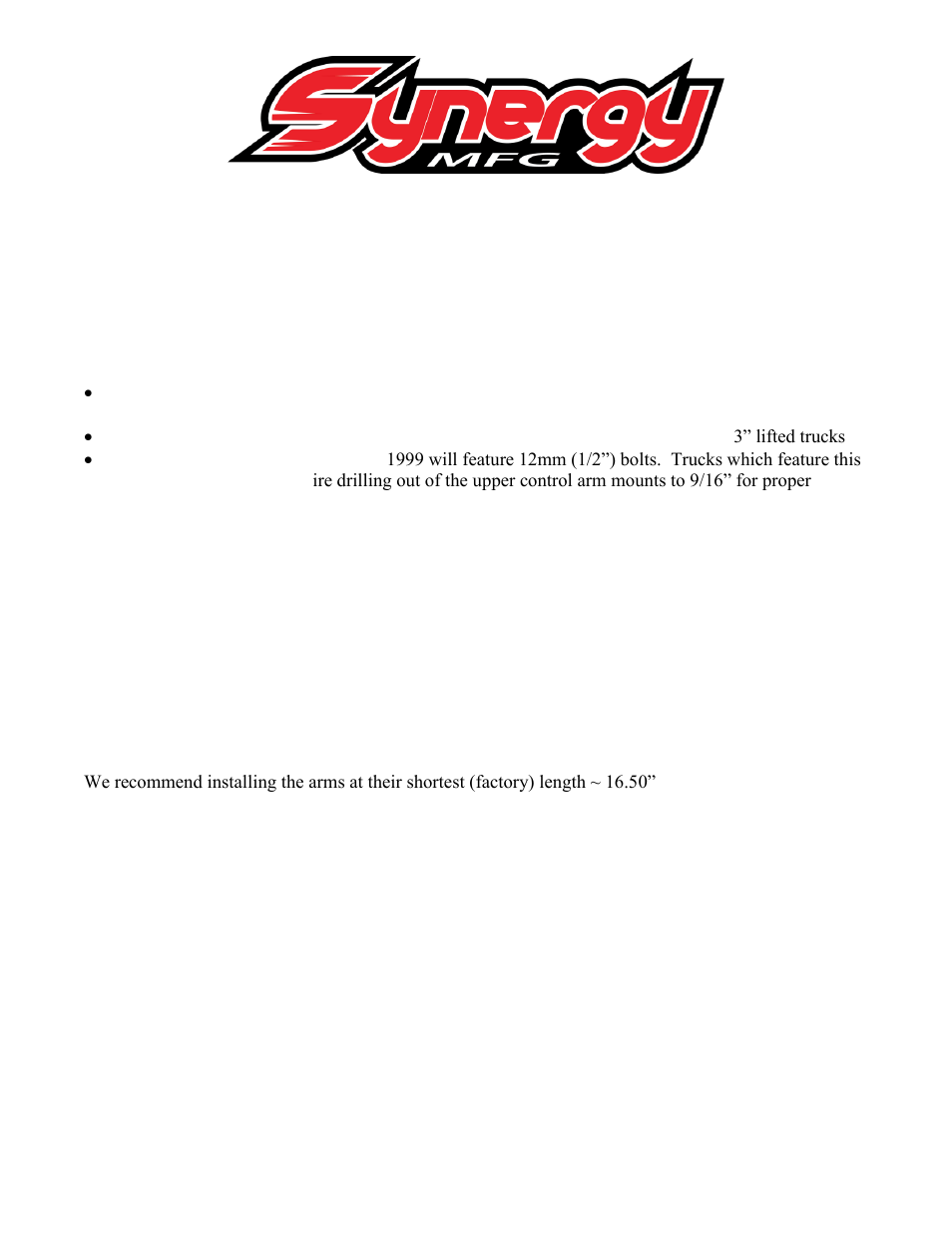 Synergy 8553 - Dodge 4x4 Front Upper Control Arms User Manual | 2 pages