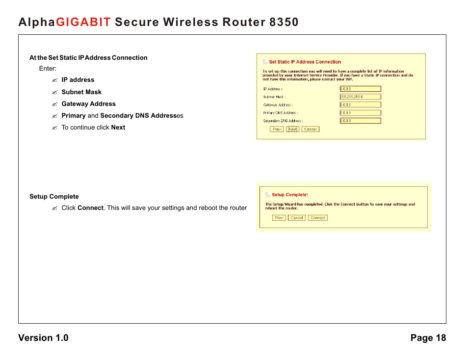 Alpha secure wireless router 8350 gigabit | AlphaShield Alpha Secure Wireless Router 8350 User Manual | Page 18 / 69