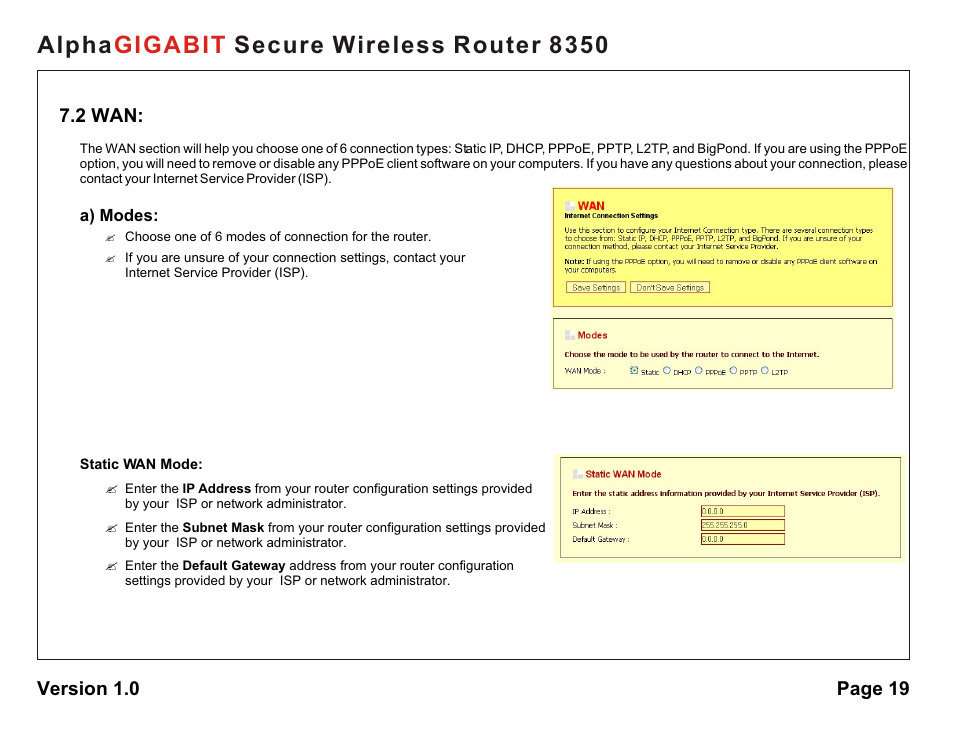 Alpha secure wireless router 8350 gigabit | AlphaShield Alpha Secure Wireless Router 8350 User Manual | Page 19 / 69