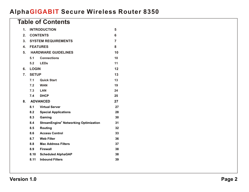 AlphaShield Alpha Secure Wireless Router 8350 User Manual | Page 2 / 69