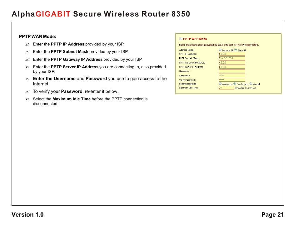Alpha secure wireless router 8350 gigabit | AlphaShield Alpha Secure Wireless Router 8350 User Manual | Page 21 / 69
