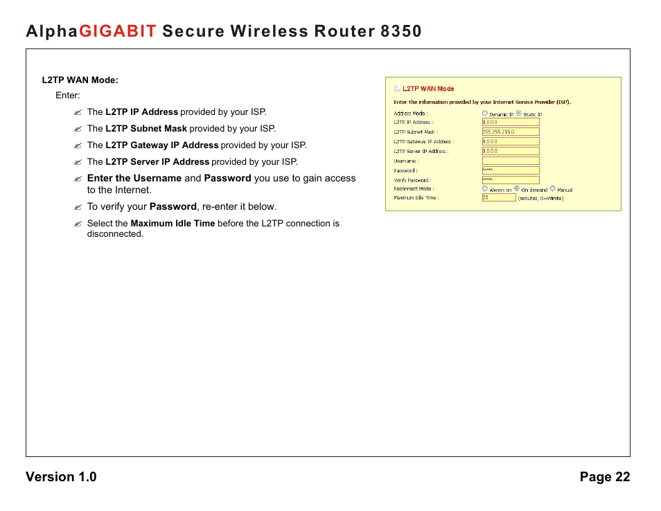 Alpha secure wireless router 8350 gigabit | AlphaShield Alpha Secure Wireless Router 8350 User Manual | Page 22 / 69