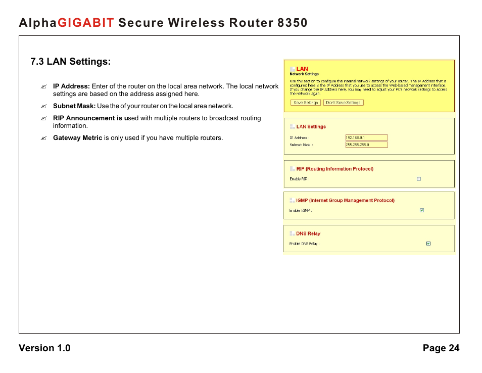 Alpha secure wireless router 8350 gigabit | AlphaShield Alpha Secure Wireless Router 8350 User Manual | Page 24 / 69