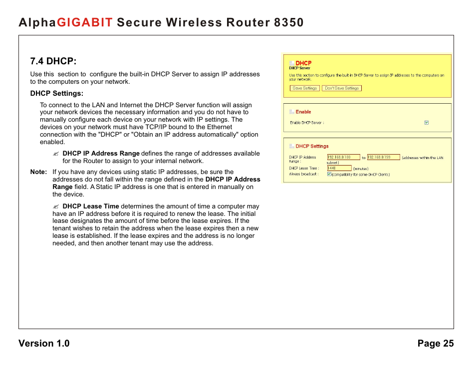 Alpha secure wireless router 8350 gigabit | AlphaShield Alpha Secure Wireless Router 8350 User Manual | Page 25 / 69